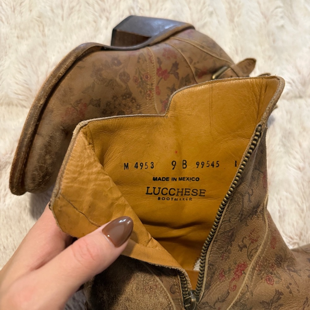 Lucchese Floral Ankle Boots with Buckles - Tan - Picture 2 of 6